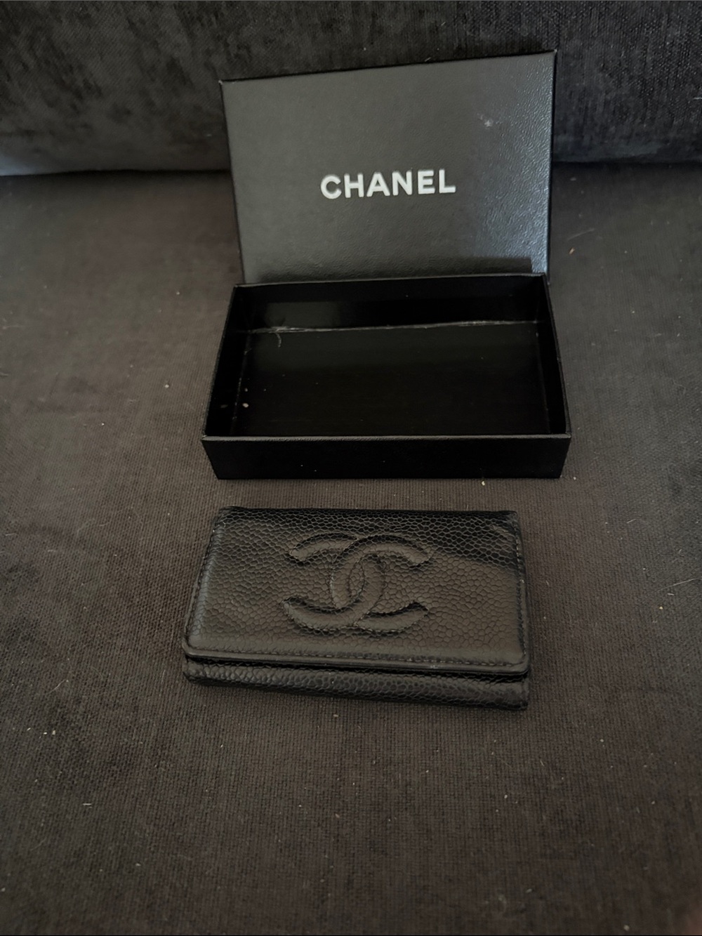 CHANEL Black Leather CC Embossed Card Holder
